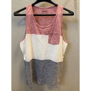 Express Colorblock Sleeveless Tank Top Scoop Neck Pocket Pink‎ White Gray L